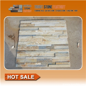 Beige Quartzite Strips Wall Panel, Factory Supply, Split Surface Cultured Stone, Wall Cladding