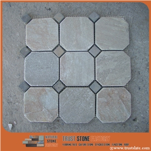 Beige Tumbled Mosaic Tiles, Wall Mosaic Design Tiles, Hexagon Mosaic Tiles