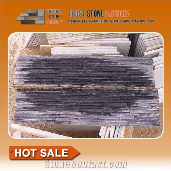 Black Quartzite Waterfall Cultured Stone/Black Stacked Stone/Black Stackstone/Grey Culture Stone/Thin Stone Veneer/Ledge Stone for Wall Cladding/Garden Waterfall/Pool Warterfall