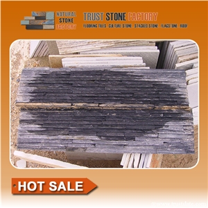 Black Quartzite Waterfall Cultured Stone/Black Stacked Stone/Black Stackstone/Grey Culture Stone/Thin Stone Veneer/Ledge Stone for Wall Cladding/Garden Waterfall/Pool Warterfall
