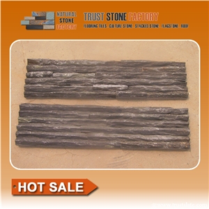 Black Quartzite Waterfall Cultured Stone/Black Stacked Stone/Black Stackstone/Grey Culture Stone/Thin Stone Veneer/Ledge Stone for Wall Cladding/Garden Waterfall/Pool Warterfall