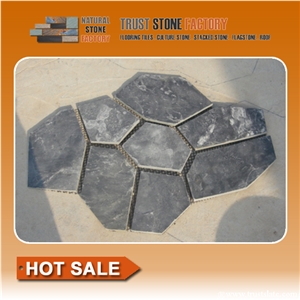 Black Slate Irregular Flagstones, Flagstone Walkway Pavers,Slate Meshed Flagstone,Mesh Backed Slate Tiles