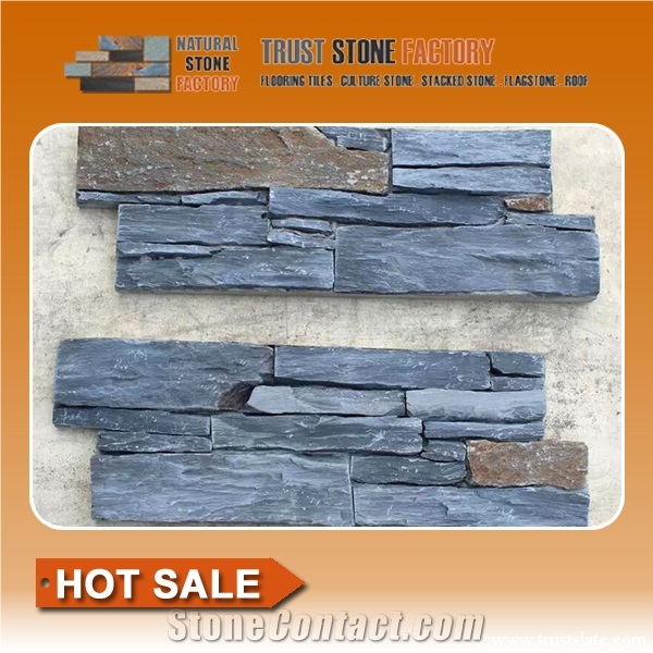 Black Stacked Stone Tile,Cheap Natural Stacked Stone Veneer,Quartzite Stacked Stone Panels