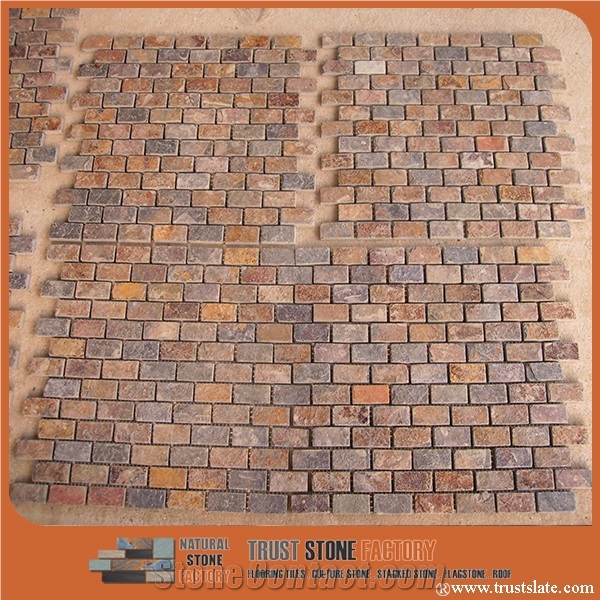 Brown Quartzite Mosaic Tile,Square Stone Mosaic,Wall Mosiac,Garden & Balcony Mosaic,Kitchen Mosaic, Elevator Mosaic,Swimming Pool Mosaic,Cultured Stone