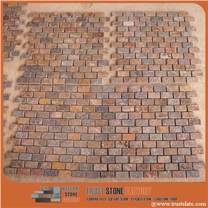 Brown Quartzite Mosaic Tile,Square Stone Mosaic,Wall Mosiac,Garden & Balcony Mosaic,Kitchen Mosaic, Elevator Mosaic,Swimming Pool Mosaic,Cultured Stone