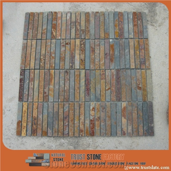 Brown Rusty Copper Quartzite Mosaic Tile,Wall Mosiac,Garden&Balcony Mosaic,Kitchen Mosaic,Elevator Mosaic,Wall Mosiac,Swimming Pool Mosaic,Cultured Stone