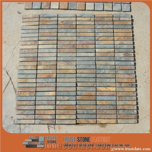 Brown Rusty Copper Quartzite Mosaic Tile,Wall Mosiac,Garden&Balcony Mosaic,Kitchen Mosaic,Elevator Mosaic,Wall Mosiac,Swimming Pool Mosaic,Cultured Stone