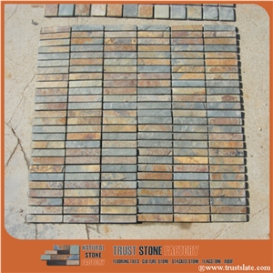 Brown Rusty Copper Quartzite Mosaic Tile,Wall Mosiac,Garden&Balcony Mosaic,Kitchen Mosaic,Elevator Mosaic,Wall Mosiac,Swimming Pool Mosaic,Cultured Stone