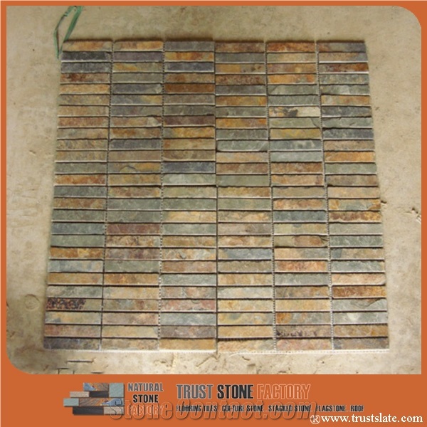 Brown Rusty Copper Quartzite Mosaic Tile,Wall Mosiac,Garden&Balcony Mosaic,Kitchen Mosaic,Elevator Mosaic,Wall Mosiac,Swimming Pool Mosaic,Cultured Stone