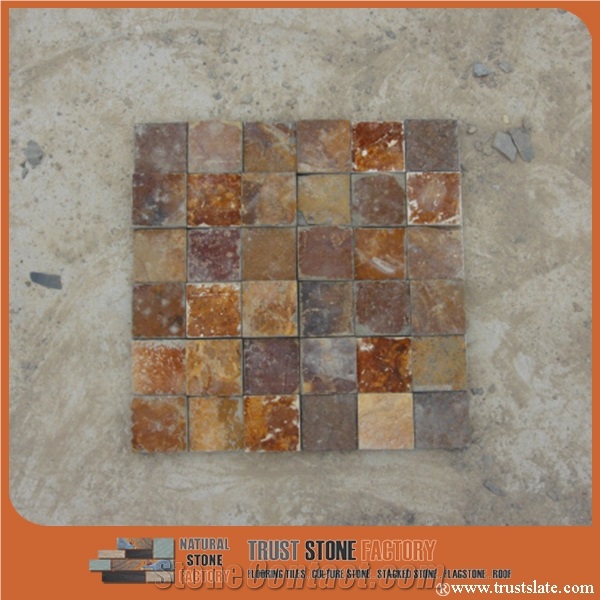 Brown Rusty Copper Quartzite Mosaic Tile,Wall Mosiac,Garden&Balcony Mosaic,Kitchen Mosaic,Elevator Mosaic,Wall Mosiac,Swimming Pool Mosaic,Cultured Stone,Interior Decoration