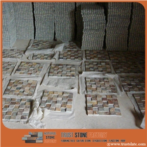 Brown Rusty Copper Quartzite Mosaic Tile,Wall Mosiac,Garden&Balcony Mosaic,Kitchen Mosaic,Elevator Mosaic,Wall Mosiac,Swimming Pool Mosaic,Cultured Stone,Interior Decoration