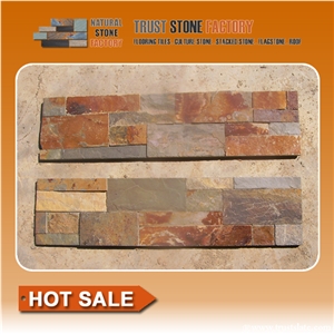 Brown Slate Cultured Stone, Rust Slate Wall Cladding, Stacked Stone Veneer, Natural Stone Veneer, Golden Slate Ledgerstone