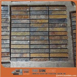 Brown Split Face Quartzite Mosaic,Stone Mosaic Pattern,Copper Quartzite Mosaic Tiles,Rusty Mosaic Flooring,Mosaic Wall Tiles,Bathroom&Kitchen&Hotel Decoration,Swimming Pool Mosaic,Elevator Mosaic