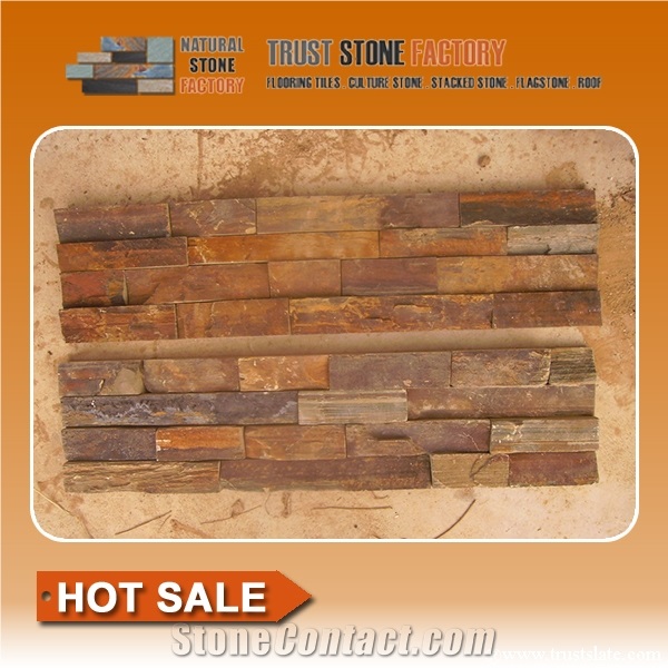 Cheap China Popular Rusty Brown Slate Cultured Stone for Wall Cladding Decor, Loose/Corner/Ledge Stone/Fieldstone for Garden, House Exterior Decoration, Quarry Owner