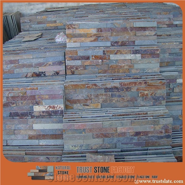 Cheap Price Good Quality Chinese Rusty Slate Stacked Stone Veneer, Grey Stone Wall Decor, Rustic Slate Feature Wall