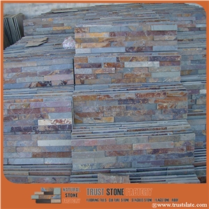 Cheap Price Good Quality Chinese Rusty Slate Stacked Stone Veneer, Grey Stone Wall Decor, Rustic Slate Feature Wall