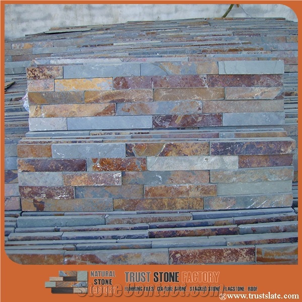 Cheap Price Good Quality Chinese Rusty Slate Stacked Stone Veneer, Grey Stone Wall Decor, Rustic Slate Feature Wall