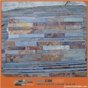 Cheap Price Good Quality Chinese Rusty Slate Stacked Stone Veneer, Grey Stone Wall Decor, Rustic Slate Feature Wall