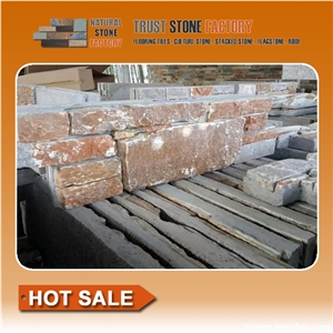 Cheap Quartzite Stone Strips,Exteria Natural Stone Retaining Wall ,Red Stone Wall Cladding