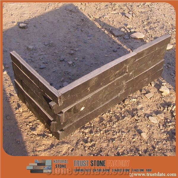China Black Quartzite Corner Stone,Veneer Stone Ledges Chinese Cheap Wall Cladding, Stone Wall Veneer Stone,Blue Black Quartzite Cultural Stone