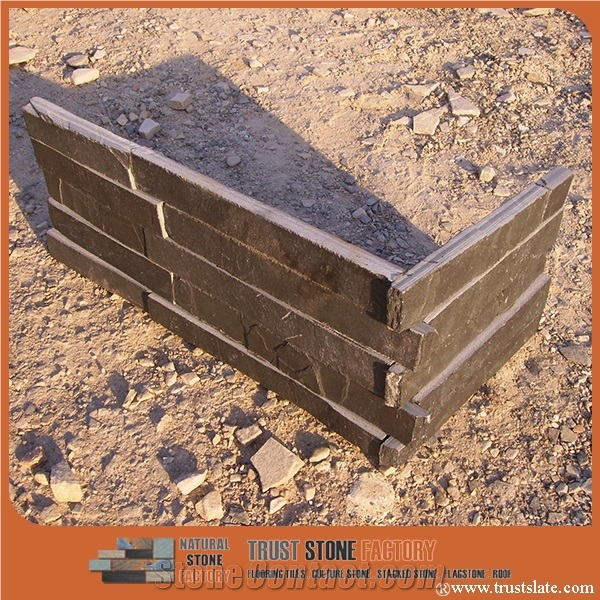 China Black Quartzite Corner Stone,Veneer Stone Ledges Chinese Cheap Wall Cladding, Stone Wall Veneer Stone,Blue Black Quartzite Cultural Stone