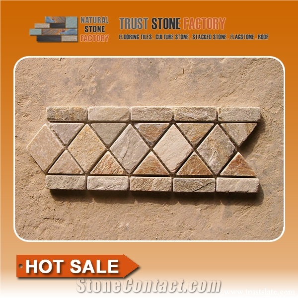 China Golden Riven Quartzite Mosaic,Desert Split Face Wall Mosaic,Sunset Floor Mosaic,Autumn Rose Mosaic Pattern,Multicolor Mosaic Tiles,Natural Copper Rust Stone Mosaic