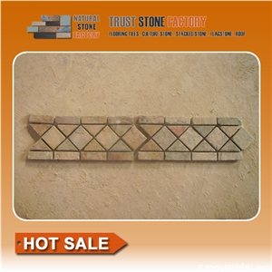 China Mosaic Border Line,Brown Quartzite Mosaic Pattern, Natural Stone Mosaic Border Lines, Wall Covering, Interior Decoration for Kitchen & Bathroom & Hotel Decoration