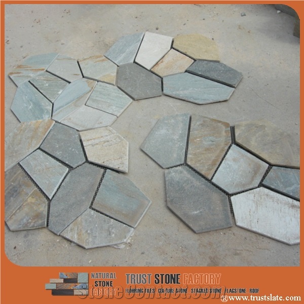 China Popular Cheap Mixed Color Irregular Paving,Random Flagstone for Walkway, Road, Flagstone Wall Road, Garden Pavers, Natural Building Stone Decoration