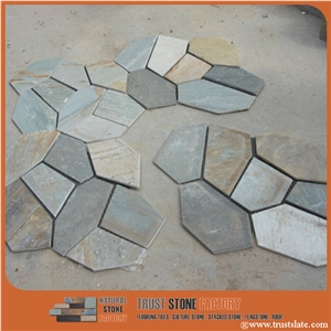 China Popular Cheap Mixed Color Irregular Paving,Random Flagstone for Walkway, Road, Flagstone Wall Road, Garden Pavers, Natural Building Stone Decoration