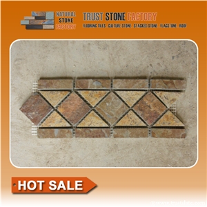 China Rusty Mosaic Border, Split Face Quartzite Wall Mosaic,Sunset Floor Mosaic,Autumn Rose Mosaic Pattern,Multicolor Mosaic Tiles,Natural Copper Rust Stone Mosaic