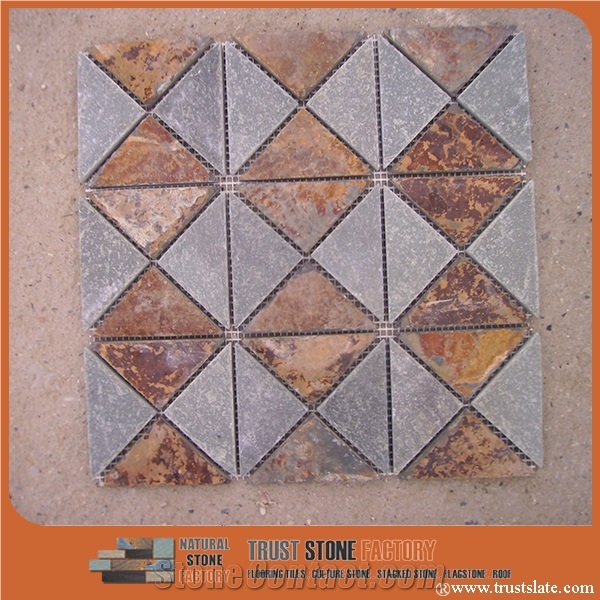 China Stone Mosaic Tile,Grey Brown Triangle Mosaic for Wall,Floor,Interior,Bathroom,Hotel Decorcation