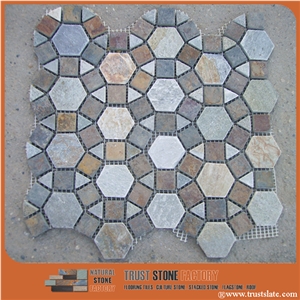 Circle Quartzite Mosaic Tile, Mixed Color Square Hexagon Triangle Mosaic Tile, Garden & Balcony Mosaic Tile, Kitchen Mosaic Circle Quartzite Mosaic Tile, Mixed Color Square Hexagon Triangle Mosaic Tile, Garden & Balcony Mosaic Tile, Kitchen Mosaic