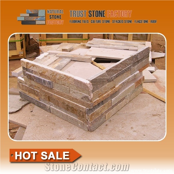 Golden Quartzite, Chinese Cheap Wall Cladding, Cultured Stone, Thin Stone Veneer