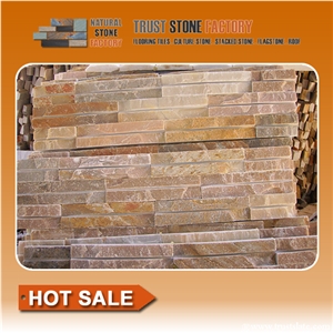 Golden Quartzite, Chinese Cheap Wall Cladding, Cultured Stone, Thin Stone Veneer