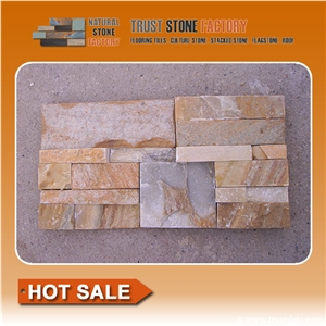 Golden Quartzite Stacked Stone Wall Cladding Panel Ledge Stone Split Face Tile Landscaping Interior & Exterior Culture Stone