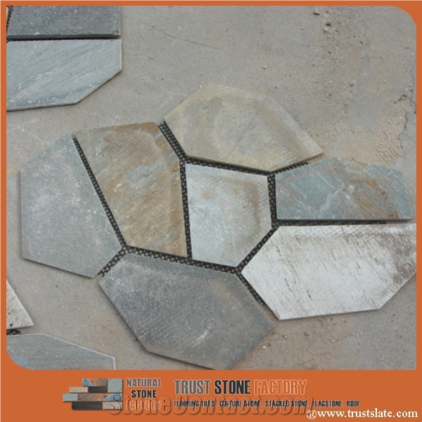 Gray Beige Quartzite Random Flagstones Paver, Multicolor Quartzite Flagstones Patio Paver, Mixed Color Irregular Flagstone Landscape Paving, Pool Surrounding Paver