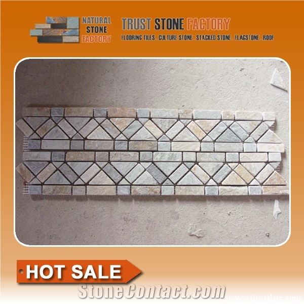 Grey Beige Quartzite Stone Mosaic,Multi-Color Random/Irregular Stone Mosaic Tiles for Wall Covering
