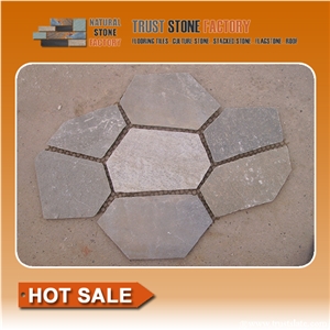 Grey Outdoor Paving,Meshed Flagstone,Slate Paving Stone,Rustic Mesh Backed Slate Tile China Irregular Shaped Slate Tile