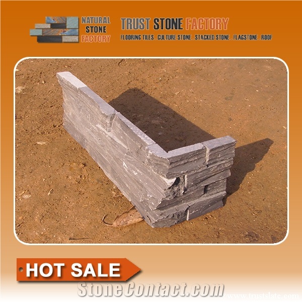 Grey Quartzite Culture Stone Corner,Ledge Stone Corner,Stacked Stone Corner, Flat,Wall Cladding Tile,Veneer Panel,L Shape