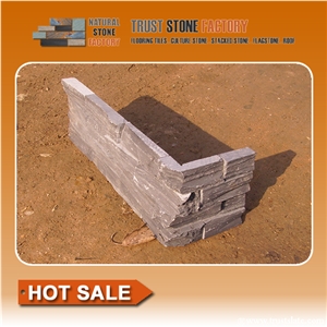 Grey Quartzite Culture Stone Corner,Ledge Stone Corner,Stacked Stone Corner, Flat,Wall Cladding Tile,Veneer Panel,L Shape