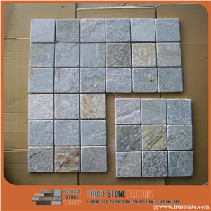 Grey Quartzite Mosaic Tiles,Square Mosaic Pattern,Wall Mosaic,Floor Mosaic,Interior Decoration,Customized Mosaic Tile,Mixed Color Mosaic Tile for Bathroom&Kitchen&Hotel Decoration