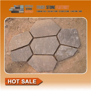 Grey Slate Yorkstone Crazy Flagstone Paving, Meshed Paver Stone 7 Pieces Type