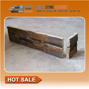 Hot Sales Brown Slate Culture Stone Corner,Rusty Ledge Stone Corner,Yellow Stacked Stone Corner, Flat,Wall Cladding Tile,Veneer Panel,L Shape