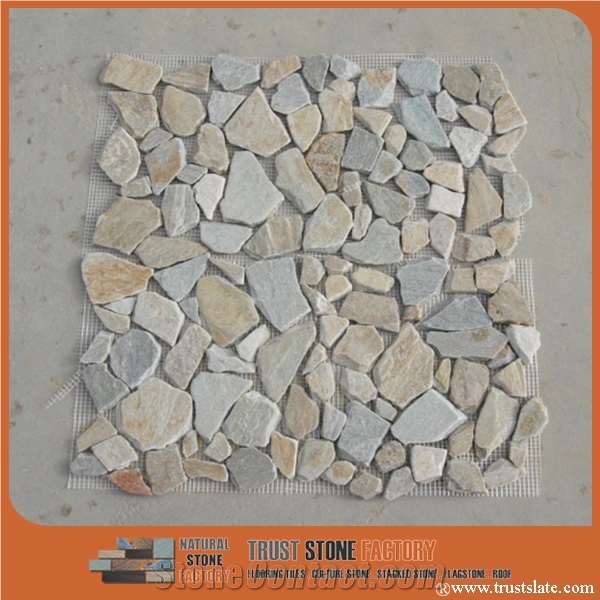 Light Grey Chipped Mosaic, River Rocks Pebble Mosaic Tile,Beige River Stone Mosaic, Sliced River Rock Mosaic Tiles in Bathroom, Pebble Stone Mosaic for Wall Stone
