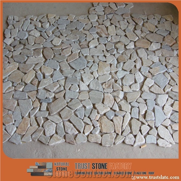 Light Grey Chipped Mosaic, River Rocks Pebble Mosaic Tile,Beige River Stone Mosaic, Sliced River Rock Mosaic Tiles in Bathroom, Pebble Stone Mosaic for Wall Stone