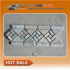 Light Grey Mosaic Border/Square Quartzite Mosaic/Mosaic Pattern/Floor Mosaic/Wall Mosaic/Polished Mosaic//Interior Decoration/Customized Mosaic Tile/Mosaic Tile for Bathroom&Kitchen&Hotel Decoration