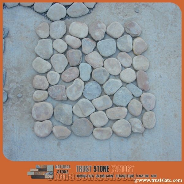 Light Grey Sliced Pebble Mosaic Tile/Natural River Stone Mosaic for Wall Covering&Flooring/Pebble Mosaic in Mesh/Double Surface Cut Pebble Mosaic/Pebble Mosaic for Bathroom&Kitchen/Interior Decoration