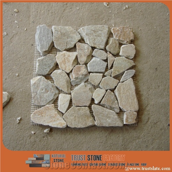 Light Grey Sliced River Rock Mosaic Tile,Natural River Stone Mosaic for Wall Covering&Flooring,Rock Mosaic in Mesh,River Stone Mosaic for Bathroom&Kitchen,Interior Decoration
