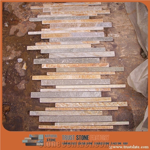 Linear Strips Mosaic, Golden Grey Stone Mosaic,Brick Mosaic,Wall Mosaic,Floor Mosaic