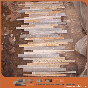 Linear Strips Mosaic, Golden Grey Stone Mosaic,Brick Mosaic,Wall Mosaic,Floor Mosaic